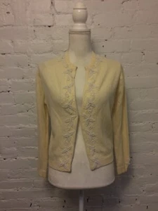Macys vintage 60s beaded cardigan sweater dark cream size small - Picture 1 of 7