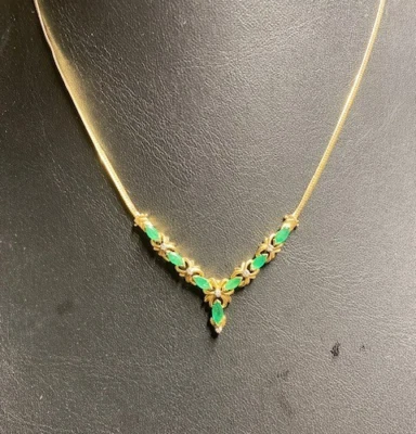 LGL YELLOW GOLD EMERALD AND DIAMOND NECKLACE - Image 1 of 4