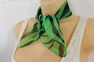 Fun Women Fashion Green Neck Scarf Fabric Black Zebra Animal Print Pocket Square - Picture 1 of 10