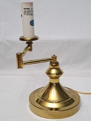 Vintage Brass Swing Arm Pivoting Adjustable Desk Table Lamp Light No Shade - Image 1 of 4
