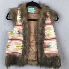 Judith March Vest Womens Small Faux Fur Trim Blanket Boho Aztec Southwestern