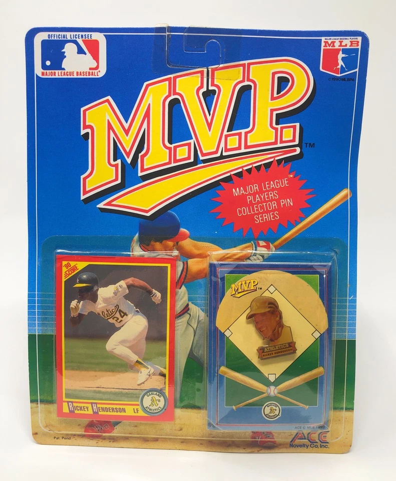 RICKEY HENDERSON 1990 MVP Baseball Pin & 1990 Score Card In Package Oakland A's - Image 1 of 3