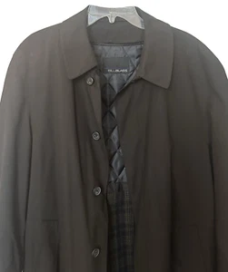 Bill Blass Men 42 R Belted Trench Coat Removable Lining Black Classic Business - Picture 1 of 14