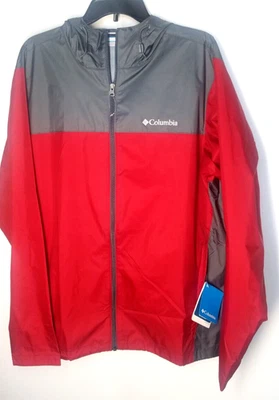 Columbia Men’s Weather Drain Rain  Hooded  Jacket Waterproof sz L red gray New! - Image 1 of 4