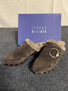 Stuart Weitzman Circuit Cola Sport Suede Brown Studded Clogs Size 7.5 With Box - Picture 1 of 24