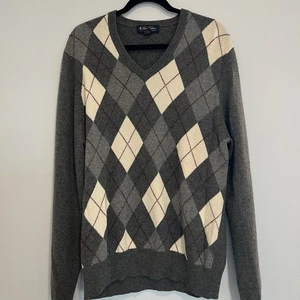 Suéter de Colección Brooks Brothers Cachemira 3 Capas Italiano Argyle Gris Crema GRANDE - Imagen 1 de 5