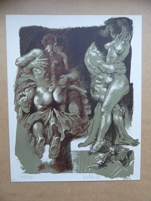 Willi Sitte Farblitho „Zwei Paare“, 1986, Signiert. - Bild 1 von 4