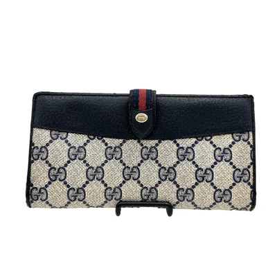 Gucci Sherry Line GG Supreme Bifold Long Wallet Navy Vintage PVC Authentic #953 - Image 1 of 4