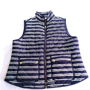 Kenar Woman Quilted Vest 2X Navy Striped Gold Accent Transitional Fall Outerwear - Picture 1 of 9