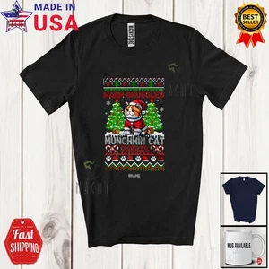 Custom Name Warm Munchkin Cat Snuggles; Lovely Christmas Tree Sweater T-Shirt - Picture 1 of 7