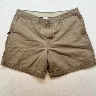 Pantalones Cortos Columbia Para Hombre Caqui Lona Talla 40 Entrepierna 8" Frente Plano Exterior, Carga Foto 1 de 4