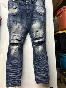 Smoke Rise Herren 38x32 Slim Fit Jeans Distressed Farbspritzer - Bild 1 von 5