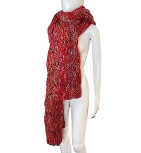 HandKnitted Red STOLE ‘Autumn Retreat’ Worsted Yarn Pattern ByLisa Carnahan 104” - Picture 1 of 13