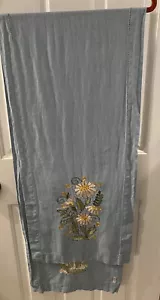Sferra Light Teal Floral Embroidered Linen Table Runner 15x70 EUC - Picture 1 of 9