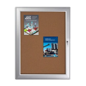 Enclosed Cork Bulletin Board Notice Board Silver Aluminum Frame Indoor / Outdoor - Picture 1 of 25