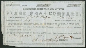 USA: New York: Gouverneur, Somerville und Antwerp Plank Road Co., 50 $ Aktie... - Bild 1 von 1