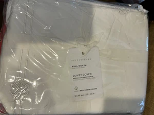 Pottery Barn Emilia Embroidered Percale Duvet full queen white New - Picture 1 of 2