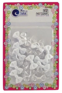 TARA GIRLS SELF HINGE BOW HAIR BARRETTES - WHITE & CLEAR - 20 PCS. (09005) - Picture 1 of 3