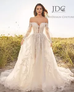 Illusion Korsage Blätt Spitze Brautkleid Hochzeitskleid 32-60 Maßgeschneidert - Bild 1 von 5