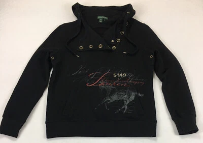 Lauren Jeans Company Sudadera con Capucha Negra Para Mujer Pequeña Con Bolsillo Canguro Ecuestre Foto 1 de 4