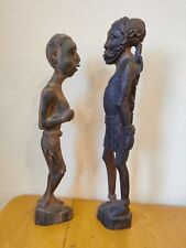 Large Antique Pair Carved Wooden African Figures Woman Man In Chains Ebony Slave