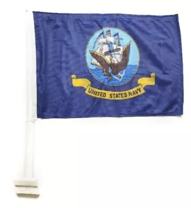 Navy Car Window Vehicle Flag 12" x 18" Knitted With Mounting Staff - Picture 1 of 1