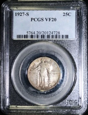 1927-S 25C STANDING LIBERTY SILVER QUARTER SEMI KEY DATE - PCGS VF20 - Image 1 of 2