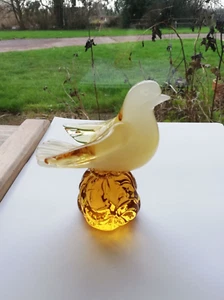 Archimede Seguso Cream Alabrastro Love Bird With Golden Amber Wings & Plinth. - Picture 1 of 12