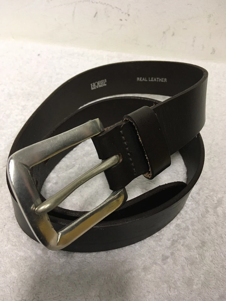 HOBBS DARK BROWN SILVER BUCKLE LEATHER 1.25 INCH BELT SIZE 30” - Image 1 of 1