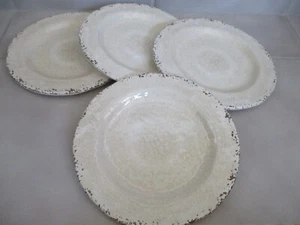 4 Pier 1 Cream Brown Carmelo Melamine Crackle 9” Salad Plates Set of 4 - Picture 1 of 4