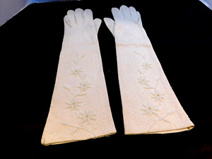 DESIGNER LADIES CREAM BEADED DOUBLE WOVEN COTTON GLOVES UNLINED SIZE 6.5