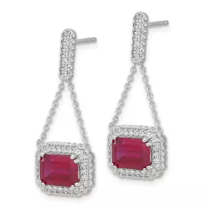 14K White Gold Created Red Ruby Diamond Drop Dangle Earrings Gemstone Post Pu... - Picture 1 of 7