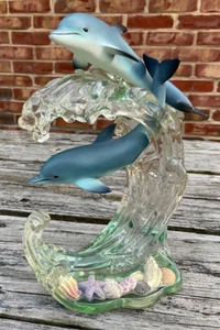 Lenox 2000 Nautical Acrylic Wave and Two Dolphins Porpoises Figurine 8.5 inch - Picture 1 of 11