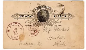 1887 Centralia MO UX9 to Horton MI Fancy US Mail Cancel - Picture 1 of 2