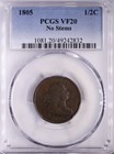 New Listing1805 Draped Bust Half Cent Pcgs Vf20 No Stems