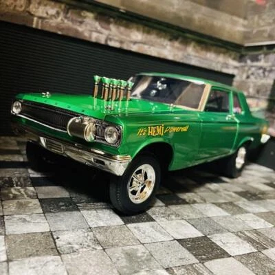 ACME 1/18 Scale Model 1965 Dodge Coronet AWB Custom Metallic Green Mini Car - Image 1 of 4
