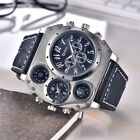 Oulm Mens Big Face Watches Military Dual Time Zone Sport Leather Wrist Watch