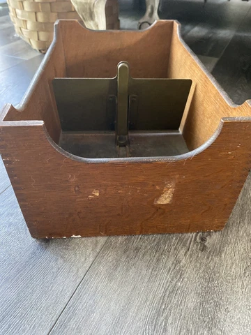 Yawman & Erbe Wood Library Index Card Box Apothecary Dovetail w/ Metal Slide Cover