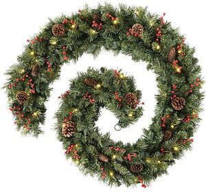 9ft Christmas Garland Lights Stairs Fireplaces w/ Cones, Berries  Christmas Tree