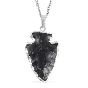 Stainless Steel Natural Black Obsidian Pendant Necklace Jewelry Size 20" Ct 8 - Picture 1 of 9