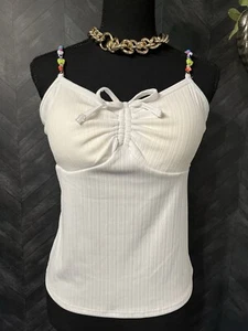 No Boundaries SZ L(11/13) Women’s White Tank Beads Straps Top - Picture 1 of 5