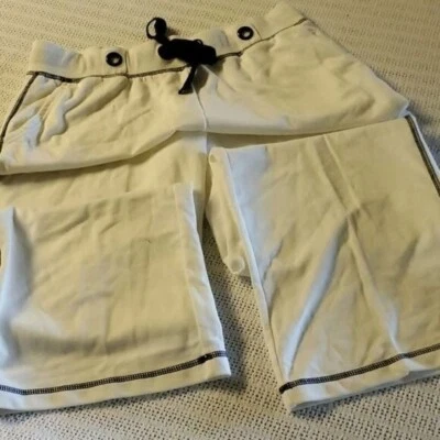 Vintage Cotton Embellished Cinched White Accented Blue Seams Pocketed Sz M Pants - Image 1 of 4