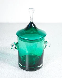 ⚜️ Vase Mit Deckel Design Glas Mundgeblasen Murano Italien Vintage Art - Bild 1 von 8