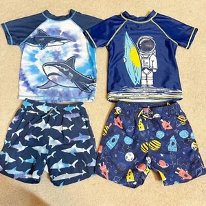 Andy & Evan 2 toddler boys swim sets trunks and rash guards short sleeved 4T - Picture 1 of 14