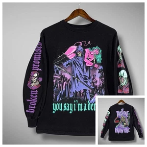 Broken Promises Shirt Mens Medium Graphic Long Sleeve Goth Demon Skull Grunge - Picture 1 of 13