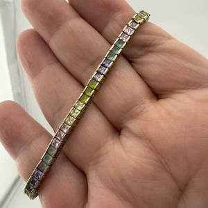 "Pulsera de tenis tono dorado plata esterlina pastel circonita cúbica arco iris 925 FAS 7"" princesa" - Imagen 1 de 13