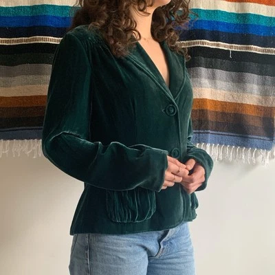 Top de terciopelo vintage de mezcla de seda verde Foto 1 de 4