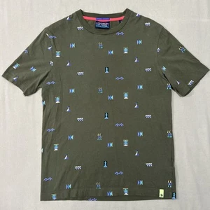 Scotch & Soda T Shirt Mens Small Green Short Sleeve Abstract Aztec Pattern - Picture 1 of 10