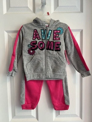 OUTFIT -Diva - Chaqueta gris/pantalones de chándal rosas - IMPRESIONANTE - Niñas - Talla 2T - Nuevo con etiquetas Foto 1 de 4