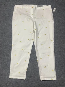 Talbots Chino Pants Womens 18W White Lemon Embroidered Relaxed Fit Ankle Length - Picture 1 of 12